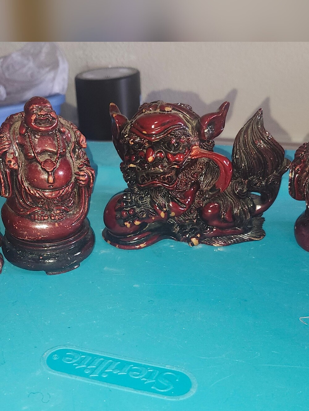 Red Resin Buddha & Foo Dog Figurines - Decorative Set